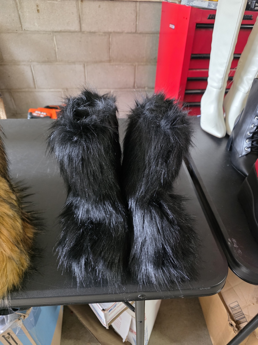 Black Faux Fur Boot Covers - Plush Fuzzy Accessory